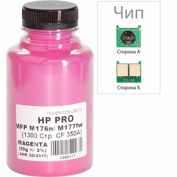 Тонер+чіп АНК для HP Pro MFP M176n/176fw ( тонер АНК, чіп АНК) бутль 30г Magenta (3202342) - Фото №1