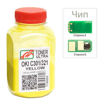 Тонер+чіп АНК для OKI C301/321 ( тонер АНК, чіп АНК) бутль 50г Yellow (1505328) - Фото №1