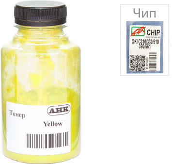 Тонер+чип АНК для OKI C310/330/510 ( тонер АНК, чип АНК) бутль 80г Yellow (1505440) ULTRA COLOR - Фото №1