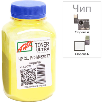 Тонер+чип АНК для HP CLJ Pro M452/477 ( тонер АНК, чип АНК) бутль 60г Yellow (3202787) - Фото №1