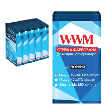 Стрічка КОМПЛЕКТ 5шт WWM 13мм х 12м (12,7мм x 12м) STD правий Black (R13.12SR5) - Фото №1