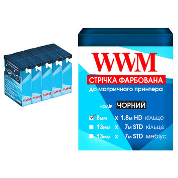 Лента КОМПЛЕКТ 5шт WWM 8мм х 1.8м HD кольцо Black (R8.1.8H5) - Фото №1