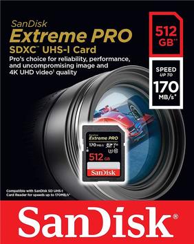 Карта пам&#39;яті SanDisk 512GB SDXC C10 UHS-I U3 R170/W90MB/s Extreme Pro - Фото №1