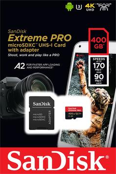 Карта пам&#39;яті SanDisk 400GB microSDXC C10 UHS-I U3 A2 R170/W90MB/s Extreme Pro V30 + SD - Фото №1