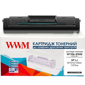Картридж тон. WWM для HP LJ M107a/135w/137fnw 106A Black (1000 копій) (W1106-WWM) - Фото №1