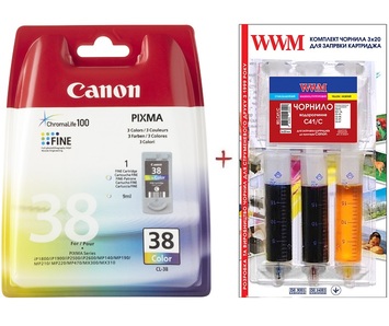Картридж Canon Pixma iP1800/iP1900/iP2600 CL-38 + Заправний набір Color (Set38-inkC) - Фото №1