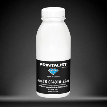 Тонер PRINTALIST для HP CLJ Pro M252/M452, Canon 045 бутыль 50г Cyan (TR-CF401A-55-PL) - Фото №1