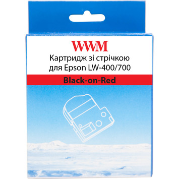 Картридж зі стрічкою WWM для Epson LW-400/700 12mm x 8m Black-on-Red (WWM-SC12R) - Фото №1