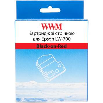 Картридж с лентой WWM для Epson LW-700 24mm x 8m Black-on-Red (WWM-SC24R) - Фото №1