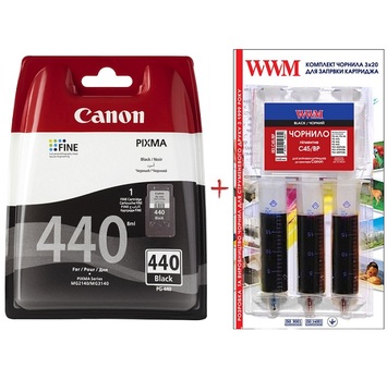 Картридж Canon Pixma MG2140/MG3140 PG-440Bk + заправний набір Black (Set440-inkB) - Фото №1