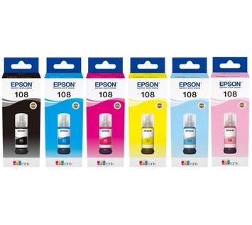 Набор оригинальных чернил Epson для L8050 №108 6шт x 70мл B/C/M/Y/LC/LM (SET108E) - Фото №1